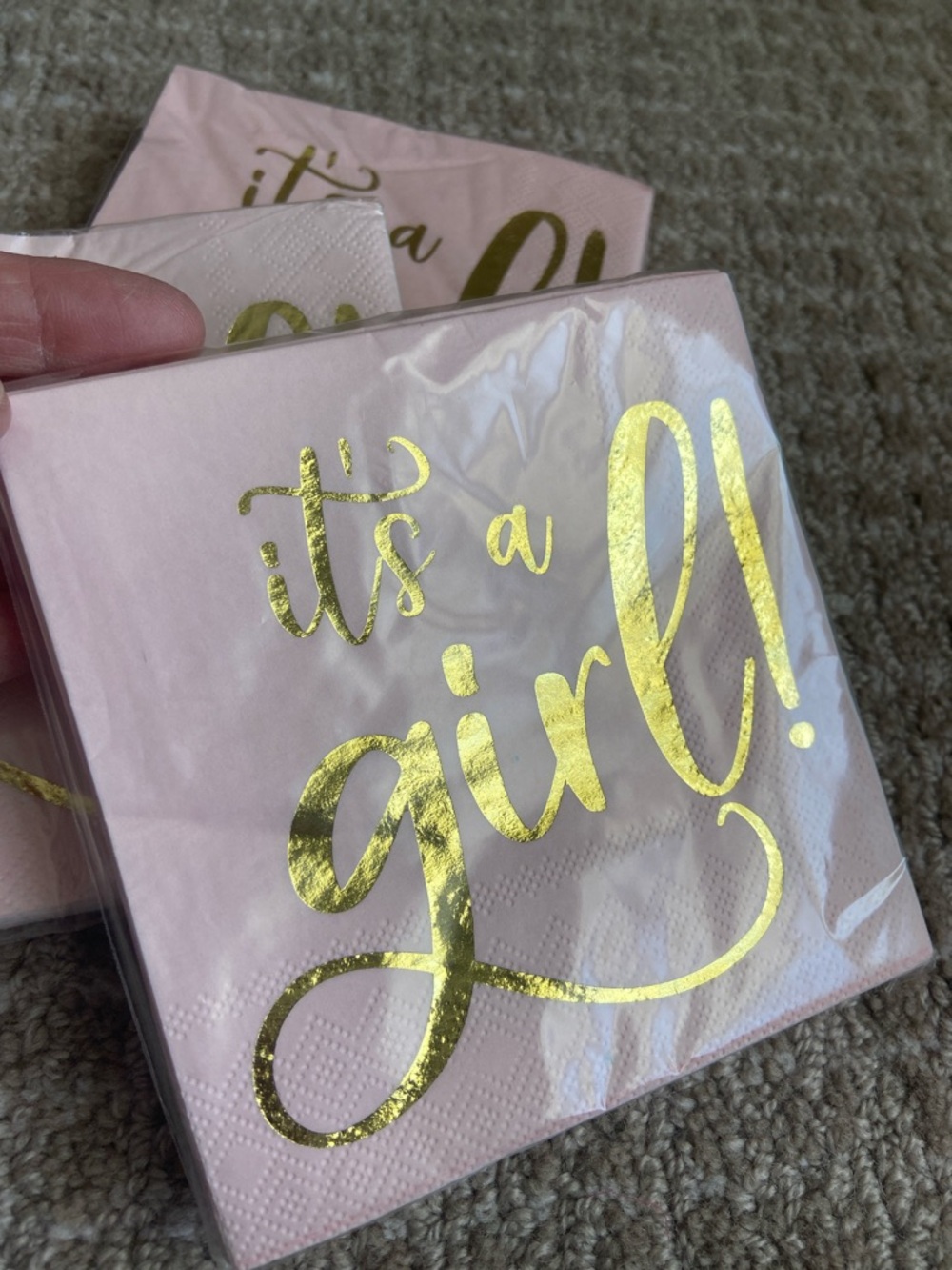 Bundle of 3 Pink 'It's a Girl!' Gold Foil Napkins - Party Disposable Napkins